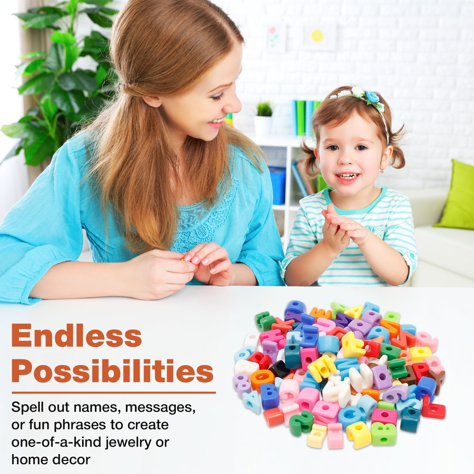 Chunky Letter Number Beads Set, 108pcs Standard Size Alphabet & Number Blocks with Large Holes for DIY Friendship Bracelets & Jewelry Making