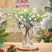 10-Inch White Berry Ginkgo Floral Cuttings, Artificial Christmas Flower Arrangement for Gift Box Decor, Festive Table Centerpiece and Holiday Scene Styling