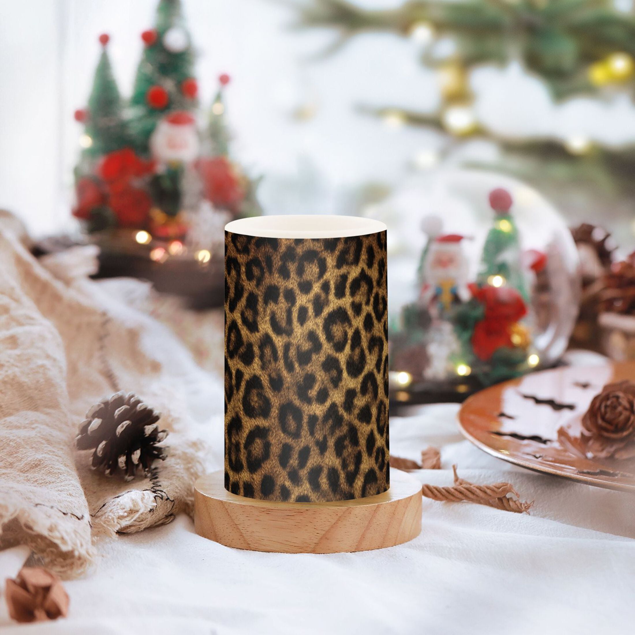 Beautiful Leopard Print Flickering Flameless Candles Battery Operated with Remote Timer LED Pillar Candles Set of 2