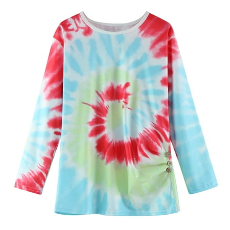 

Dyed Loose T Casual Front Kids Tunic Tie Long Knot Button Sleeve Casual Tops Shirt Tee Girls Blouse Girls Tops Christmas Top for Toddler Girls