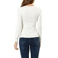 thumbnail image 4 of MODA NOVA Junior's Ruched Stretchy Crew Neck Slim Fit Basic Tops White XS, 4 of 7