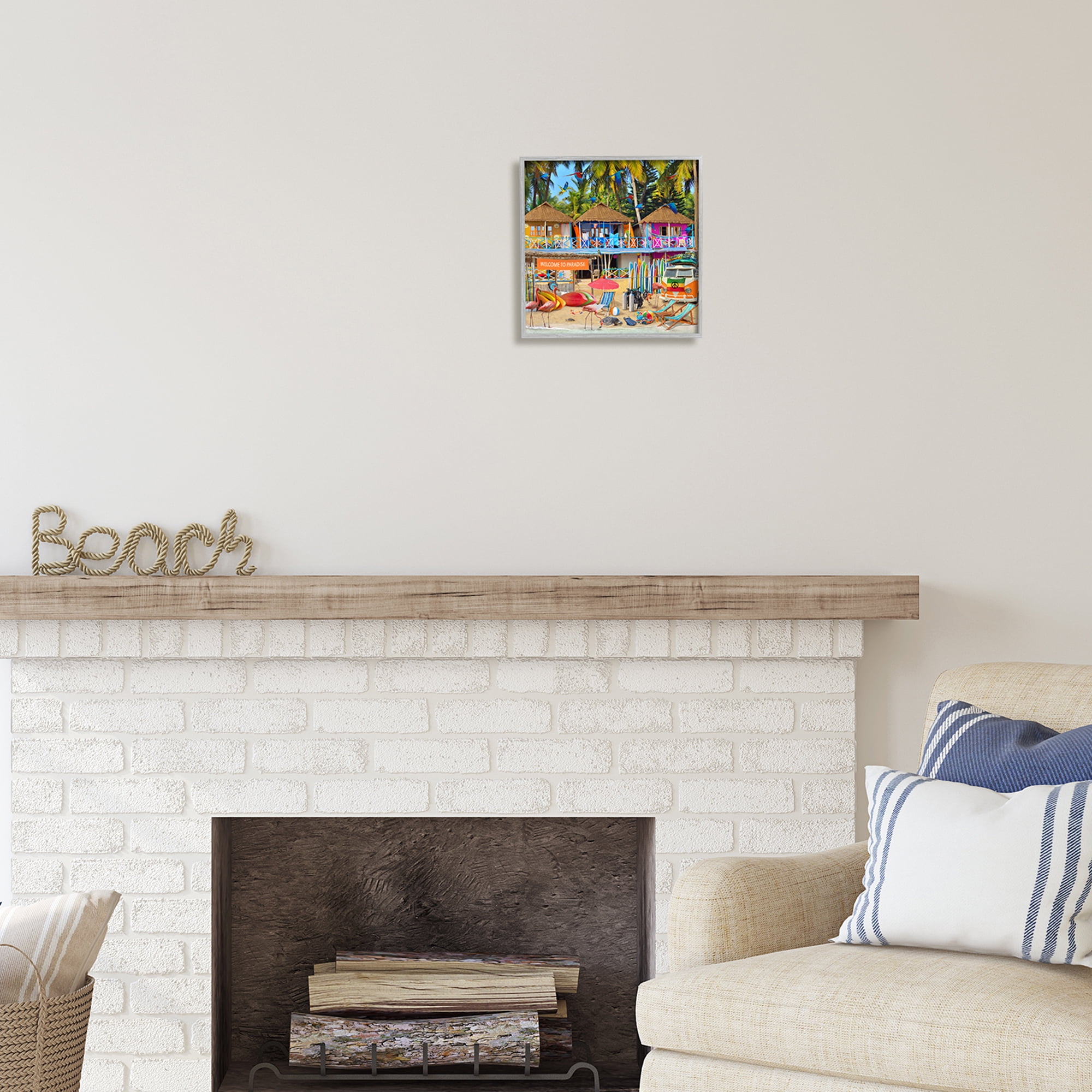 Stupell Industries Paradise Beach Resort Animals & Insects Painting Gray Framed Art Print Wall Art, 12 x 12