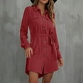 thumbnail image 2 of biudgviw Mini Dresses for Women Fashion Lapel Neck Buttons down Shirts Dress with Pockets Fall Loose Belted Long Sleeve Dress, 2 of 5