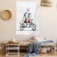 thumbnail image 2 of Bicycle Tapestry, Children Love Couple Cycling Together Soul Mates Valentines Sketchy Print, Wall Hanging for Bedroom Living Room Dorm Decor, 40W X 60L Inches, Black White Scarlet, by Ambesonne, 2 of 5