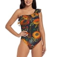 thumbnail image 2 of Yiaed Sunflowers Print Women One Piece Swimsuits Tummy Control One Shoulder Bathing Suits Pattern Ruffle Swimwear-XX-Large, 2 of 8