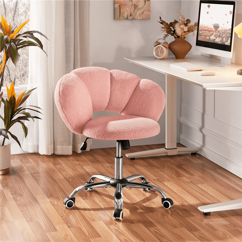 Yaheetech Upholstered Desk Chair with Cloud-shaped Backrest, Pink