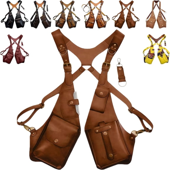 Premium Leather Adjustable Underarm Shoulder Bag for Men & Women, 2026 New Leather Adjustable Unisex Holster Under Arm Bag ,Double Shoulder Armpit Bag