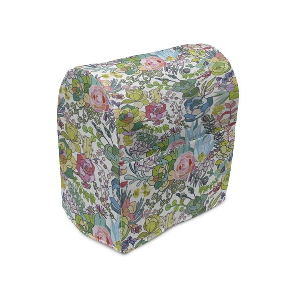 Cactus Spring Flower Stand Mixer Cover, Illustration of Cluttered Botanical Floral and Leaves Plantation, Kitchen Appliance Organizer Bag Cover with Pockets, 5 Quarts, Multicolor, by Ambesonne