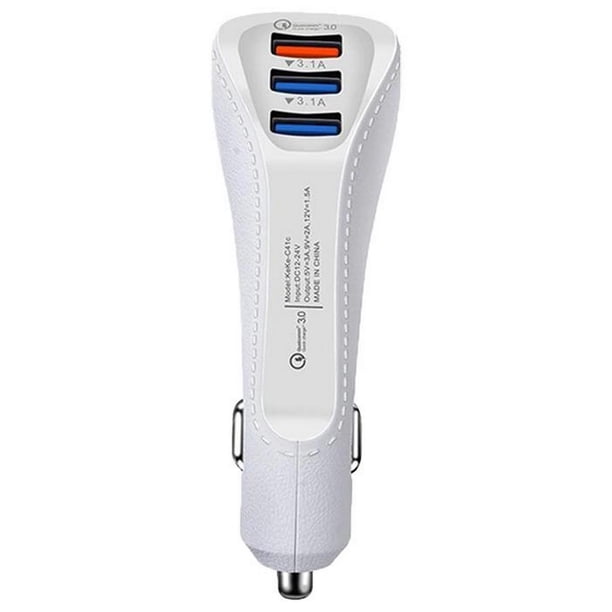 Cargador USB para Auto TripleCharge 3 Puertos USB 12-24V Entrada 12V 2A Salida 12V 1.7A Max. 5 V 3.1A Blanco.