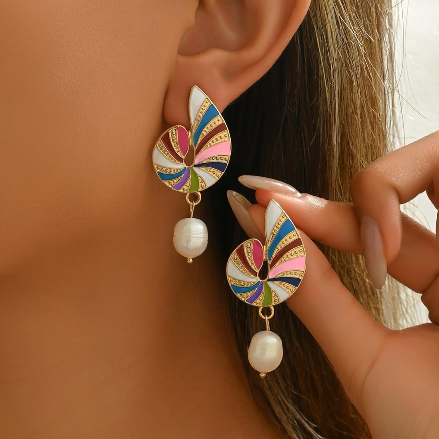 Dainty Best Conch Shell Pearl Drop Earrings - Elegant Gold-Tone Alloy Studs for Women, Hypoallergenic Party & Everyday Fine Jewelry[h450]