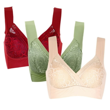 

Spdoo 3 Pack Women Front Cross Wireless Bra Plus Size Smoothing Back Racerback Bra Push Up Lace Bralette Bra