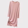 thumbnail image 1 of TopLLC Longues Robe à Manches Col Rond Mode Femmes Été Décontracté Robe Col Rond Confort Ample Ameublement Maison Couleur Unie Polyvalente Mince Jupe à Manches Longues Pyjama Robe Femmes, 1 of 6
