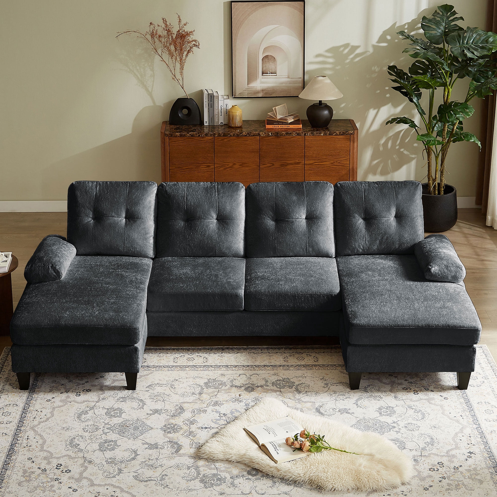 Pingliang Home 105" Sectional Sofa Couch with Oversized Double Chaises,Modern Chenille 4-seater U Shaped Couch,21" Deep Seat Sofa for Living Room Office Studio Apartment