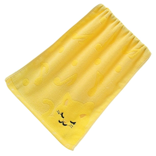 Toalla de fibra Kearding para niños portátil Color sólido bordado de dibujos animados absorbente de agua suave Amarillo