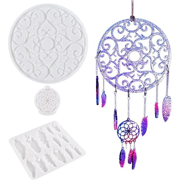 Woohome Dream Catcher Resin Molds, Dreamcatcher Resin Casting Molds with Jump Rings, String for DIY Crafts Making, Homemade Crafts, Home Decoration