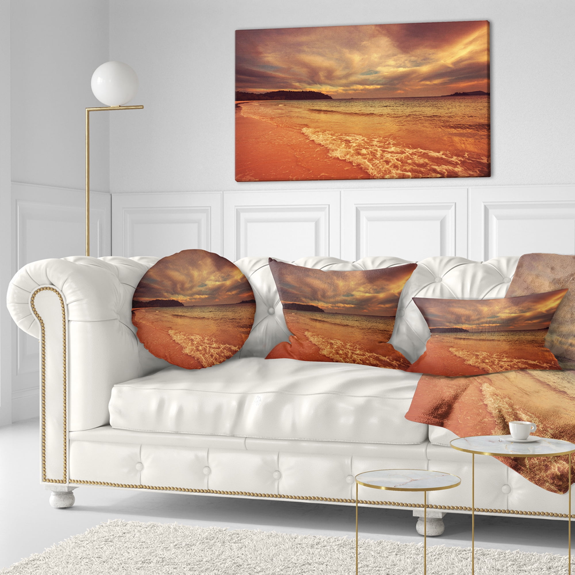 Designart Brown Serene Tropical Beach - Seashore Throw Pillow - 12x20