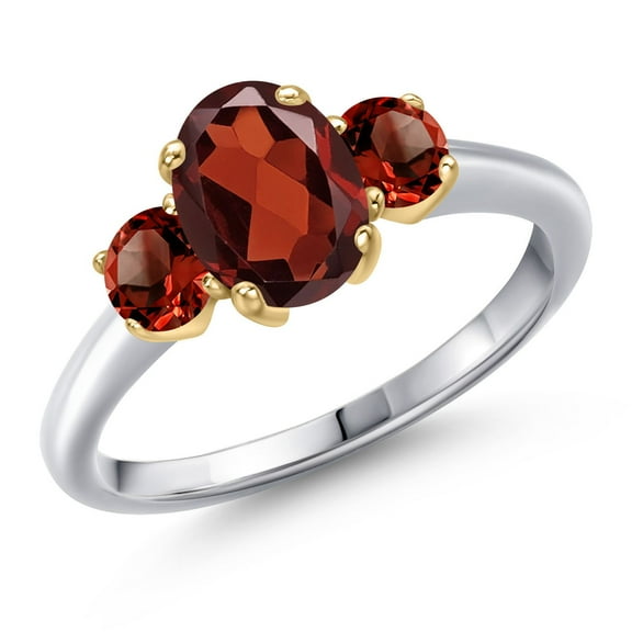 Gem Stone King 925 Silver and 10K Yellow Gold Red Garnet Engagement Ring for Women | 2.24 Cttw | Oval 8X6MM | Gemstone January Birthstone | Size 8