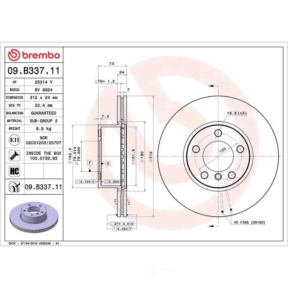 Brembo 09.B337.11 PRIME Disc Brake Rotor