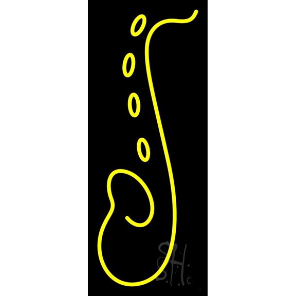 Yellow Saxophone Logo 1 LED Neon Sign 24" Tall x 10" Wide - inches Black Square Cut Acrylic Backing, with Dimmer - Premium built indoor Sign for Studio, Club, Home décor, Event, Workshop, Storefront.