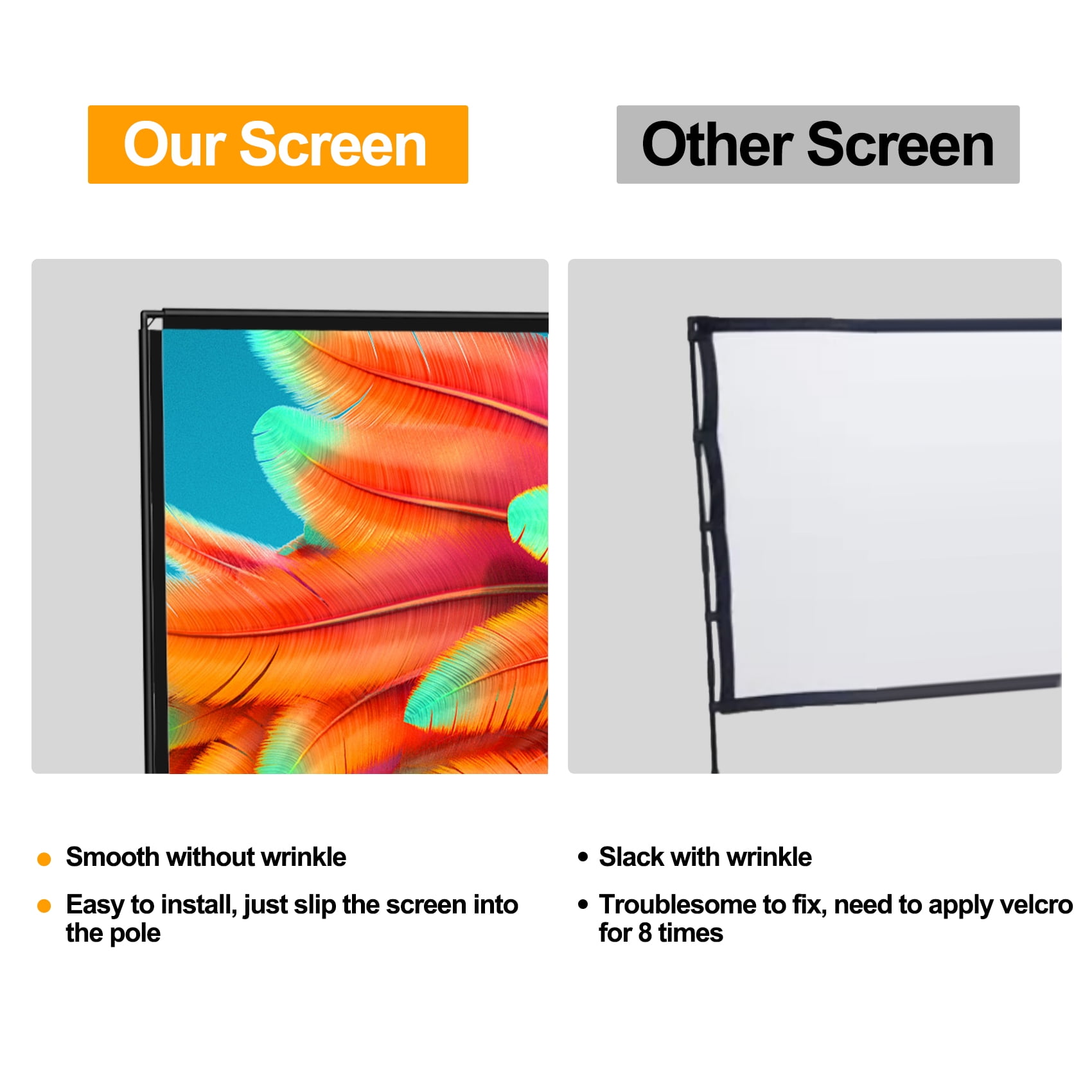 Outdoor Projector Screen with Stand, 100 inch 4K HD 16:9 Portable Movie Screen Wrinkle-Free Projection Screen with Carry Bag for Home Theater Movies Night