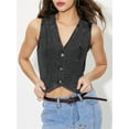 thumbnail image 3 of Bmnmsl Women's Denim Vest Sleeveless V Neck Button Vest Solid Slim Fit Vest Tops Ladies Trendy Jean Gilet for Casual Street, 3 of 8