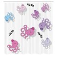 thumbnail image 3 of Ambesonne Feminine Shower Curtain, Cartoon Octopus Art, 69"Wx84"L, Purple and Blue, 3 of 5