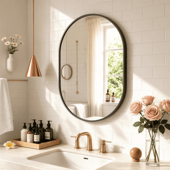 Roomisland Oval Wall Mirror Black 20"x30", Brushed Metal Frame Vanity Mirror, Tempered Glass, Wall Mount Mirror for Bathroom, Bedroom, Entryway, Living Room, Horizontal/Vertical