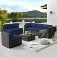 thumbnail image 4 of SUNCROWN 7-Piece Outdoor Patio Furniture Sofa Set All-Weather Black Wicker Sectional Cushioned Washable Seat Conversation Set with Modern Glass Coffee Table and Cushions (Dark Blue), 4 of 9