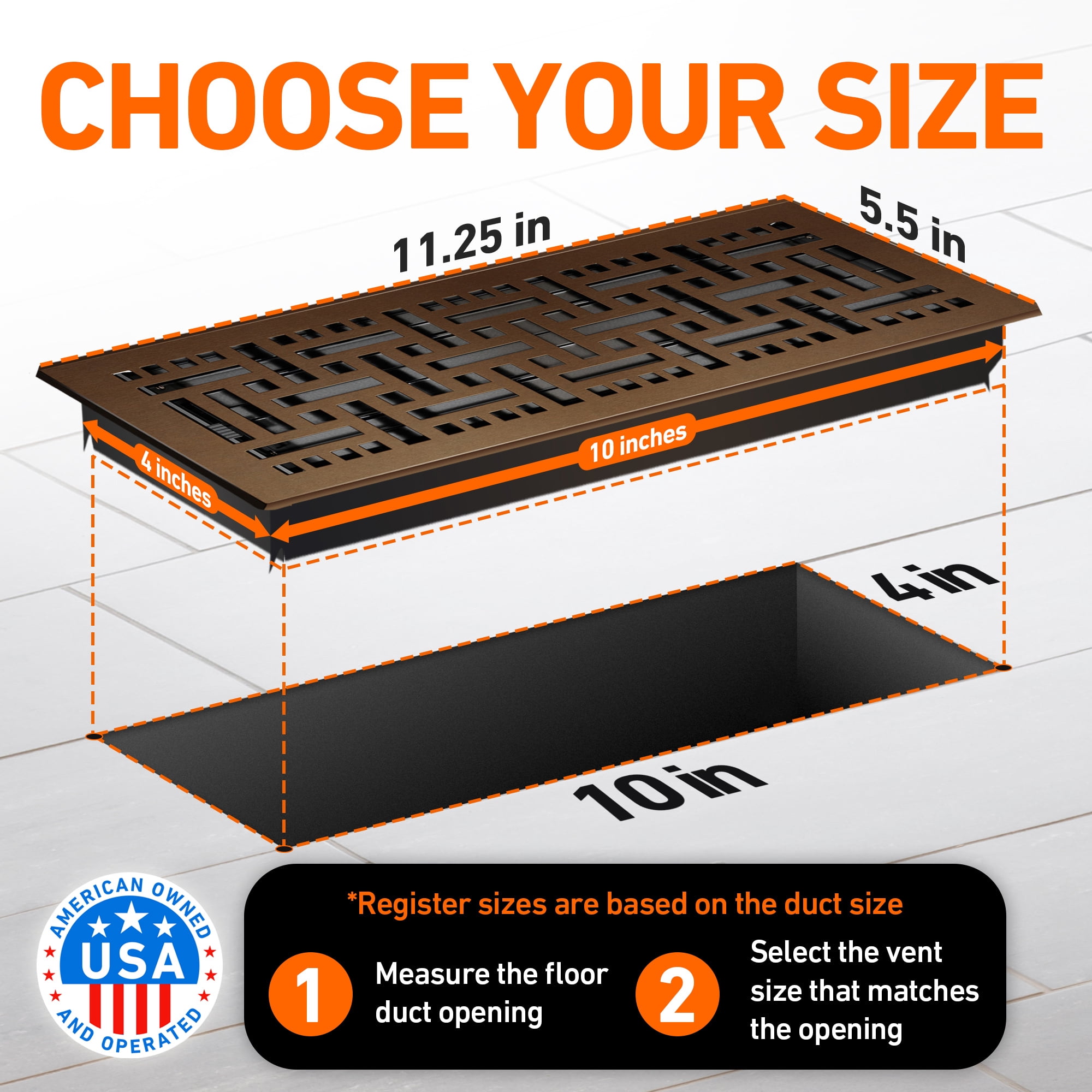4x10 Floor Vent Covers Floor Register with Mesh Cover Trap, Heat and Air, Walkable Metal Floor Register for HVAC Duct, Basketweave, Oiled Bronze