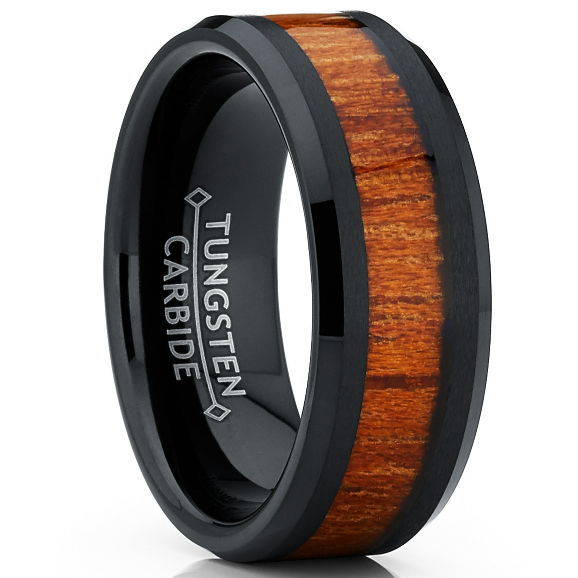 Black ring with wood inlay top