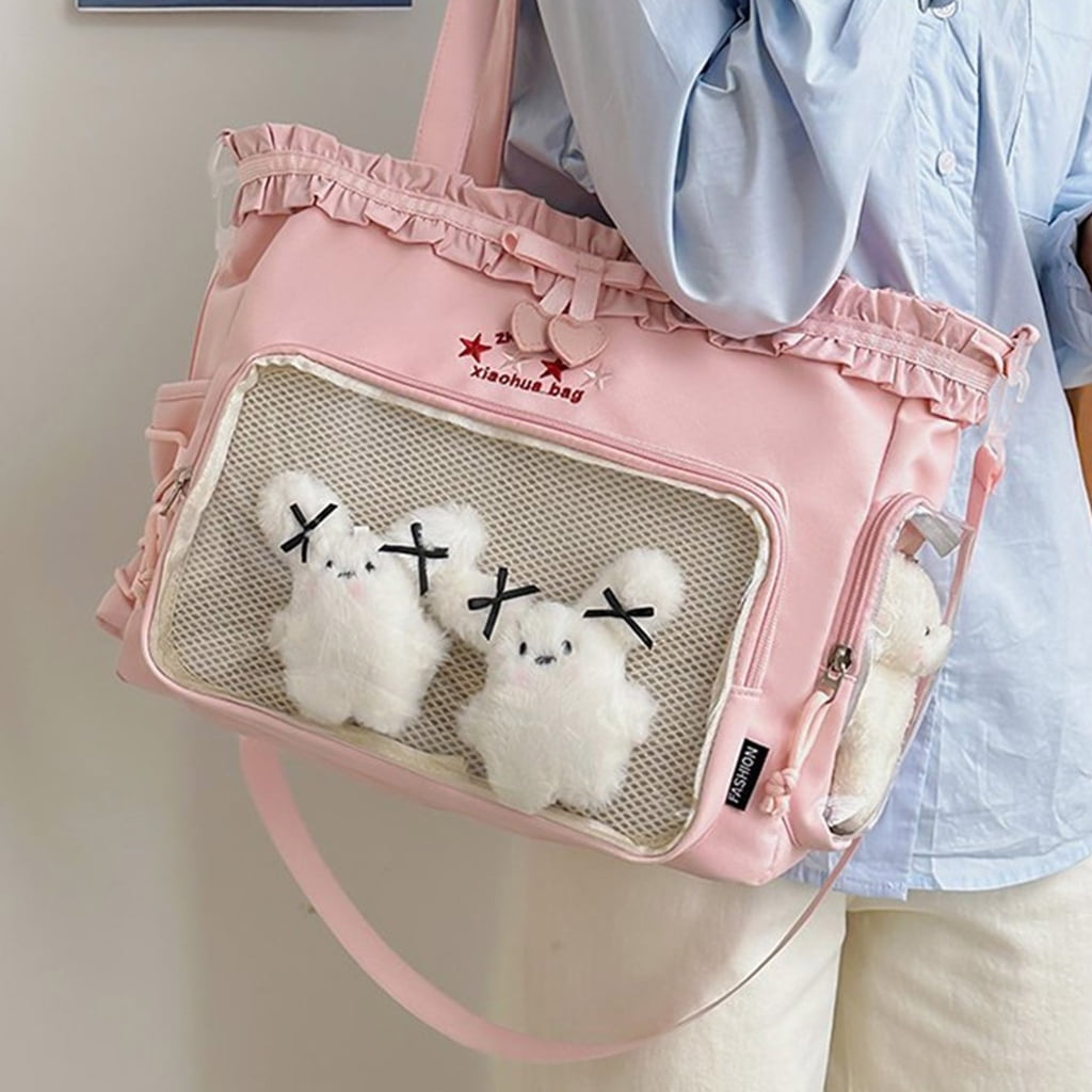 Simple Shoulder Bag Large Capacity Commuting Bag Teens Ruched Lace Bows Ita Bag