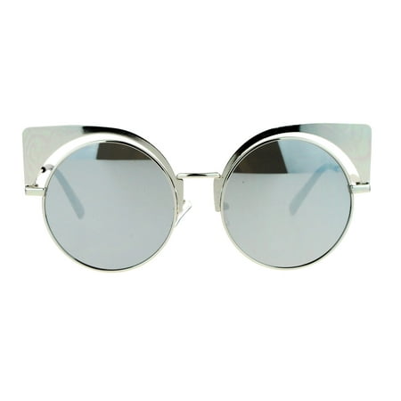 SA106 Colored Mirror Runway Round Circle Lens Cateye Goth Sunglasses Silver Mirror