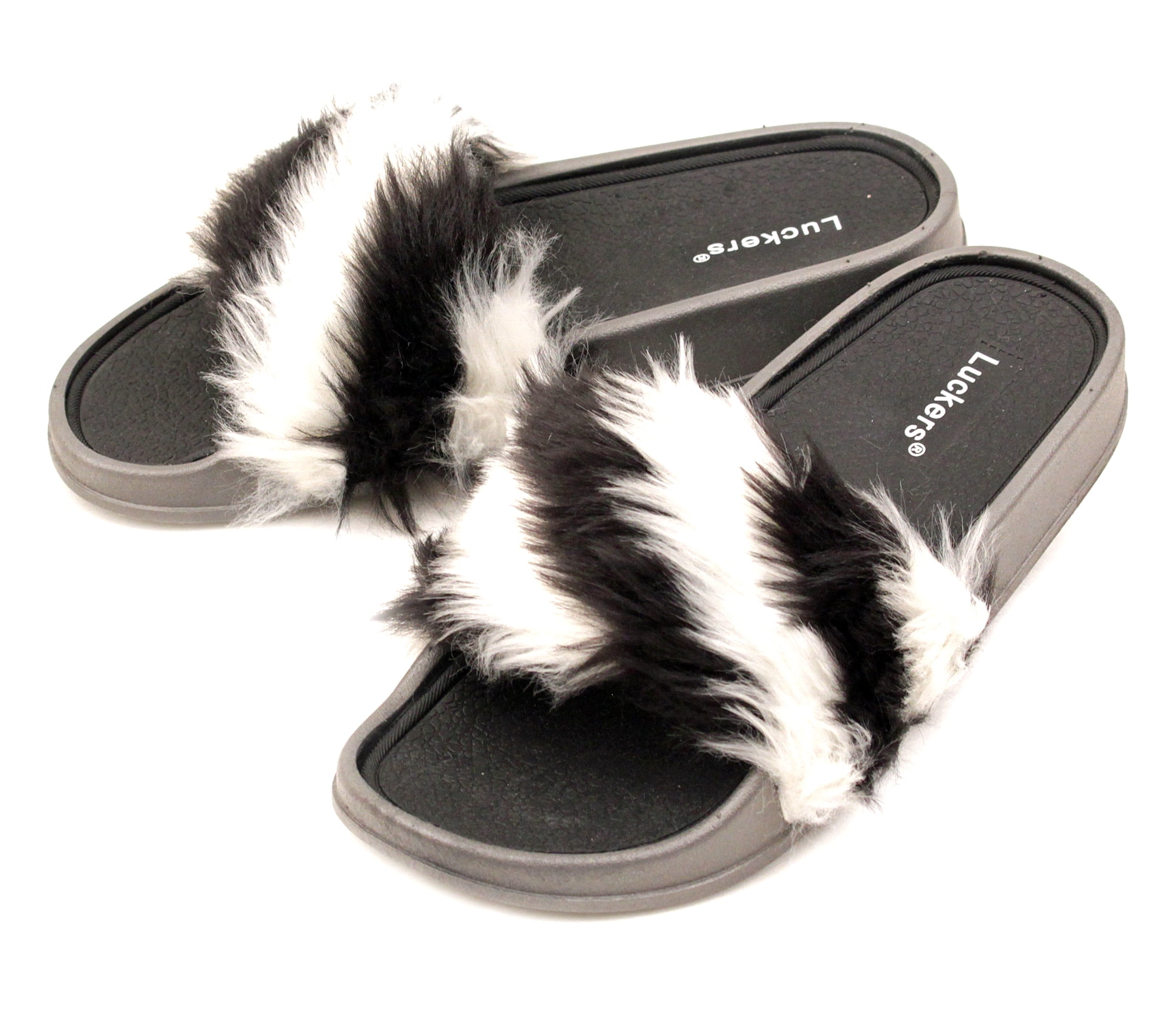 Luckers - Luckers Women's Trendy Fur Slide Sandals, Color:Black, Size:Small/ 6 B(M) US - Walmart 