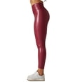thumbnail image 5 of Frontwalk Ladies Leggings Slim Leg PU Pant Solid Color Faux Leather Pants Women Sexy Tights High Waisted Red L, 5 of 9
