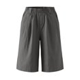 thumbnail image 3 of Gyujnb Women Summer Cotton Linen Bermuda Shorts Elastic Waist Pleated Loose Knee‑Length Shorts with Side Pockets,Grey, 3 of 5