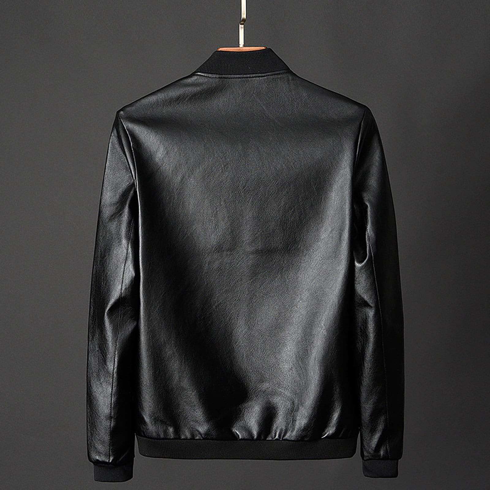 Baberdicy Faux Leather Jacket Mens Casual Baseball Collar Coat Leather Coat, Classic Windproof Outwear Black Xl