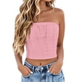 thumbnail image 1 of Xugsiok Hauts Tube Bandeau d'Été pour Femmes Sans Bretelles à Œillets Col Rond Camisole Tunique Décontractée de Vacances Blouse Active pour l'Entraînement, 1 of 5