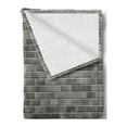thumbnail image 2 of Grey and White Soft Flannel Fleece Blanket, Modern Brick Wall Tiles Urban Construction Architecture Building Town Art Picture, Cozy Plush for Indoor and Outdoor Use, 70" x 90", Grey, by Ambesonne, 2 of 5