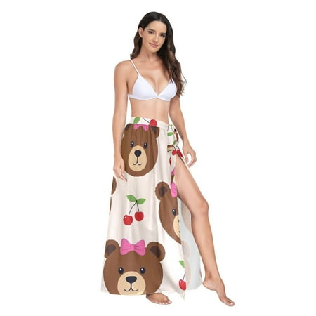 Women s Beach Swimsuit Cover Ups Bathing Suit Coverups Bikini Wrap Dress for Swimwear Bear Bow Cherry