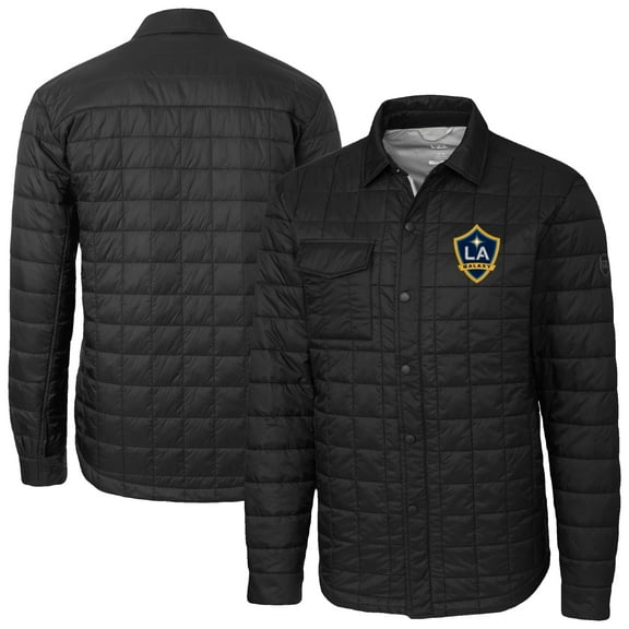 Men's-Cutter & Buck  Black LA Galaxy Big & Tall Rainier PrimaLoft Eco Insulated Full-Snap Quilted Shirt Jacket