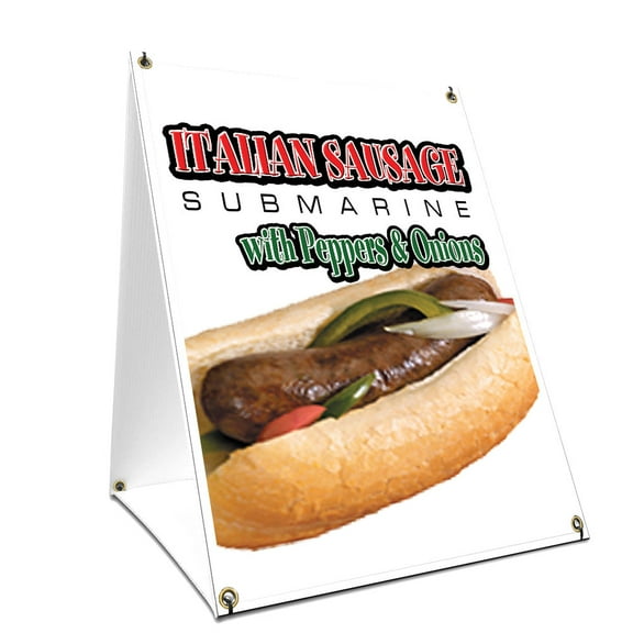 A-frame Sidewalk Italian Sausage Sub Sign With Graphics On Each Side | 18" X 24" Print Size