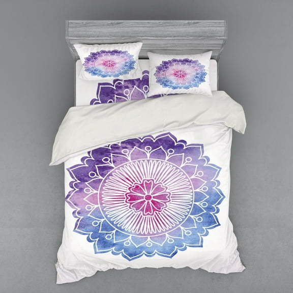 Ambesonne Leaf Bedding Set 4 Pcs, Boho Blossom Watercolor, Queen, Violet Blue Fuchsia