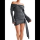 thumbnail image 2 of Vestido de Punto Corto con Hombros Descubiertos para Mujer, Larga, Irregular, con Cordones, Sexy Gris S, 2 of 9