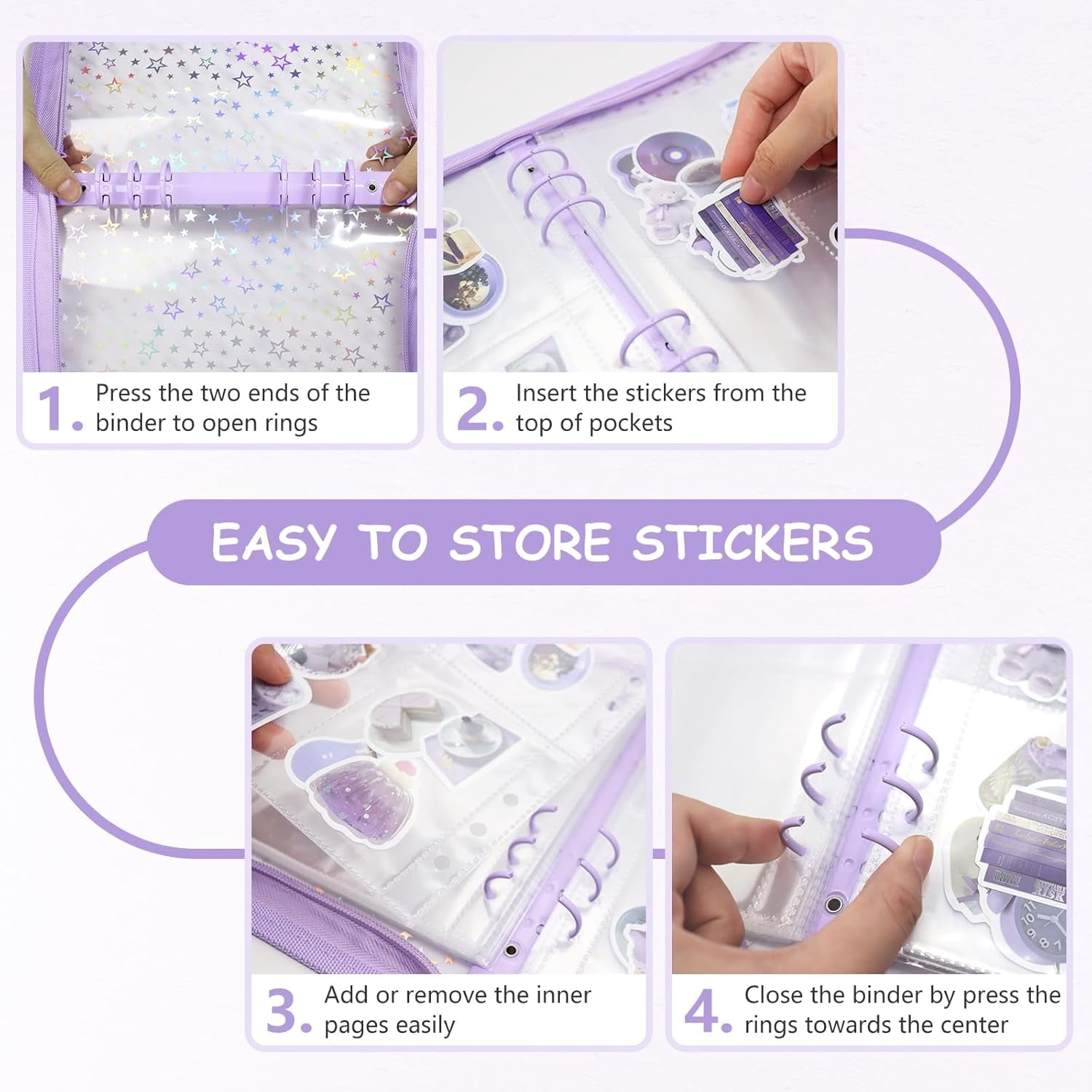 Sticker Organizer Binder - Reusable Sticker Collecting Book Storage Album Holder with Pocket Pages A5 Zipper Cover Collection Container