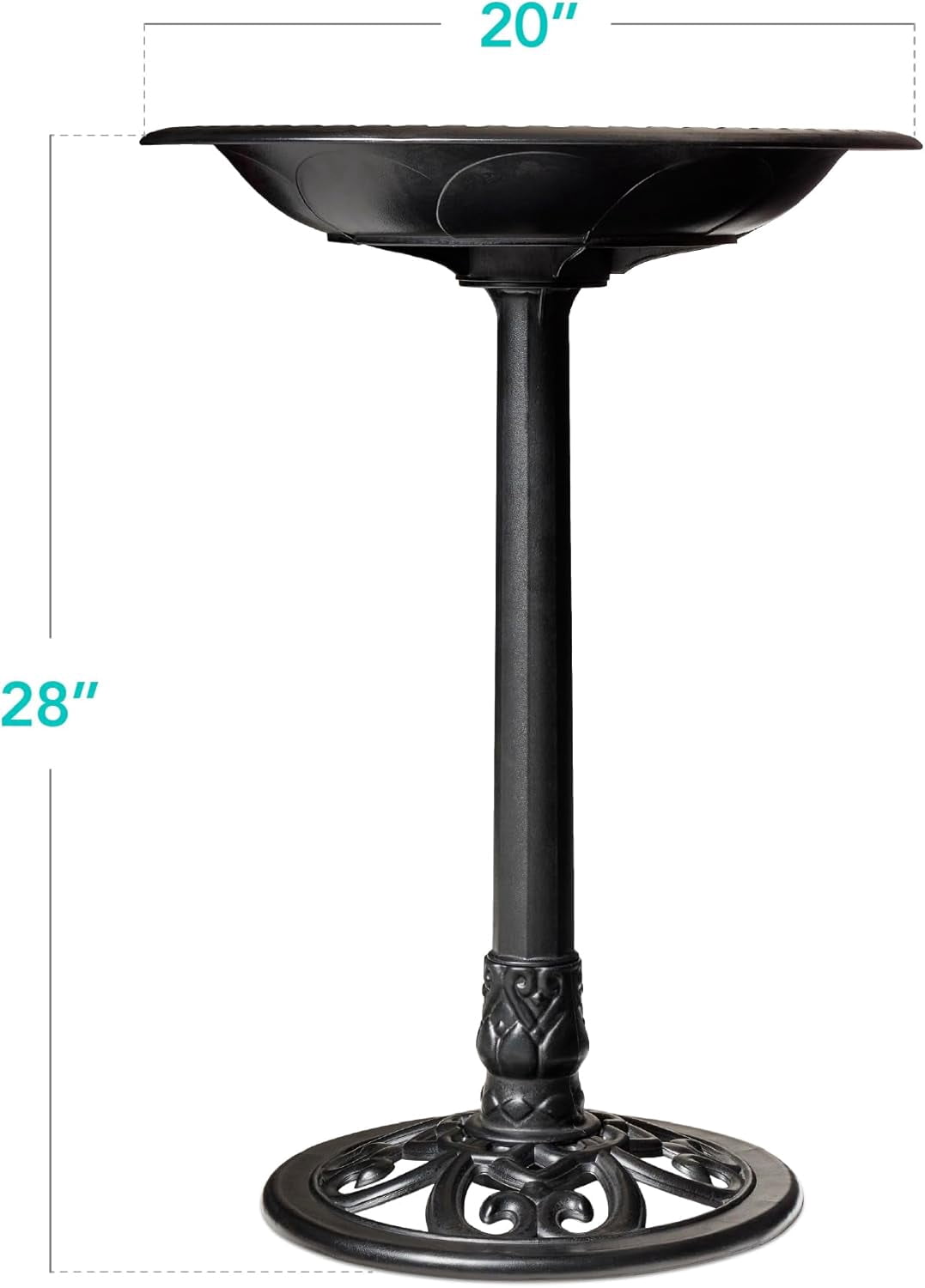 NIUMU  28in Pedestal Bird Bath, Vintage Outdoor Resin Accent Decoration w/Fleur-de-Lis Accents - Black