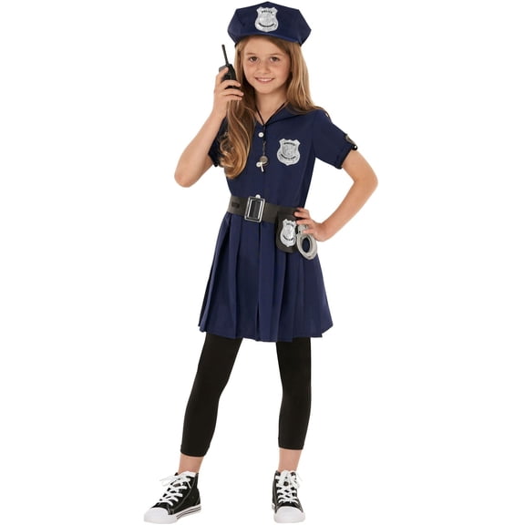 Morph Navy Blue Police Girl Costume Toys Kids Officer Cop Uniform Dress Halloween Halloween Blue M