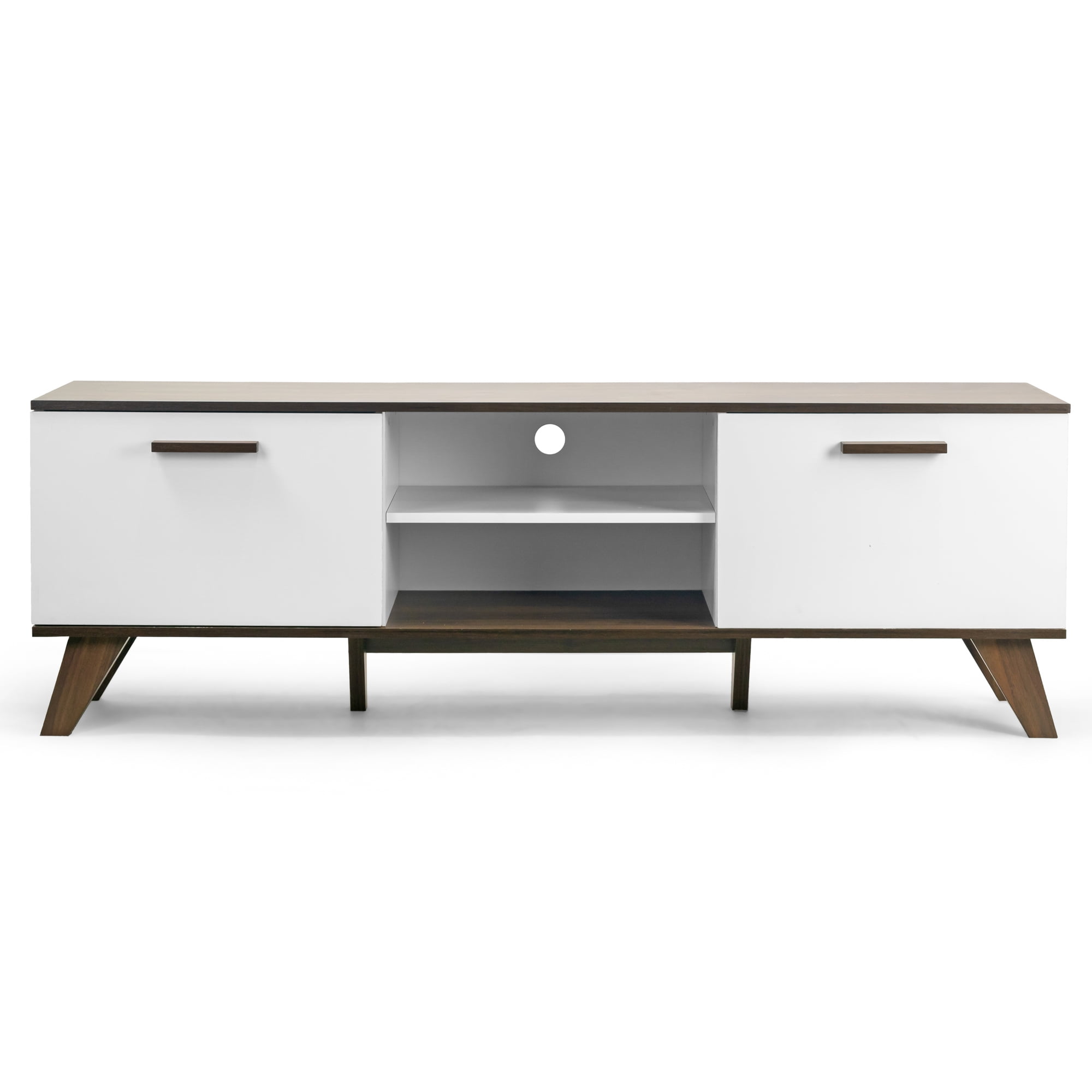 Annis Tv Stand Walnut Finish With Contrasting White Door Walmart Com Walmart Com