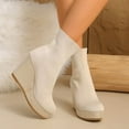 thumbnail image 5 of Wovix Womens Wedge Booties Elegant Ankle Boots Stacked Heeled Side Zipper Dress Shoes Trendy Streetwear Daily For Ladies Wedding Party Beige 37, 5 of 7