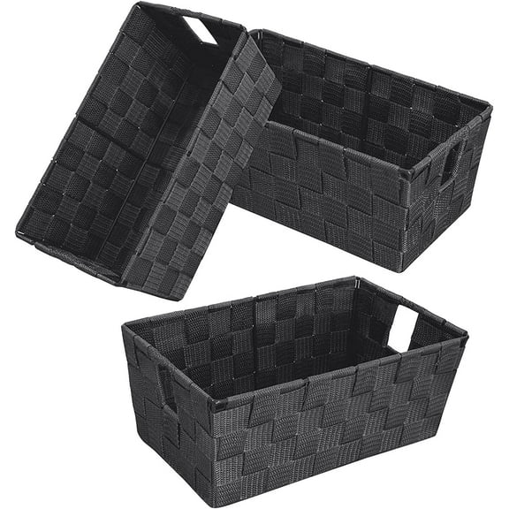Woven Shelf Storage Tote Basket Bins Container, Storage Boxes Cube Organizer with Built-in Handles for Bedroom, Office, Closet, Clothes, Kids Room, Nursery 3pk(Grey)