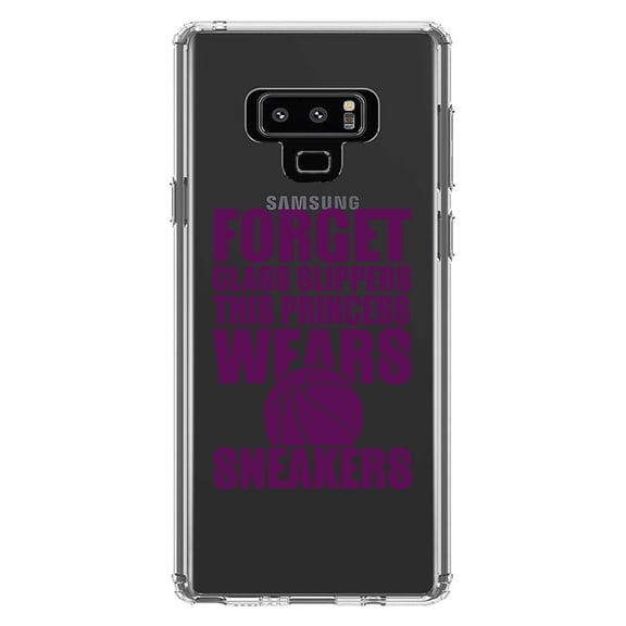 DistinctInk Clear Shockproof Hybrid Case for Samsung Galaxy Note 9 - TPU Bumper Acrylic Back Tempered Glass Screen Protector - Forget Glass Slippers Princess Wears Sneakers